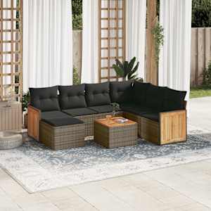 Vrtna sedežna garnitura 8-delna z blazinami siv poli ratan