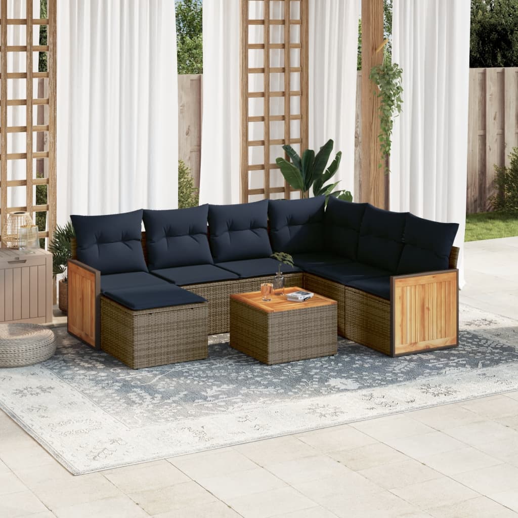 vidaXL 8-teiliges Gartensofa-Set mit Kissen, grau, Polyrattan