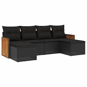 vidaXL 6-osaline aiadiivani komplekt patjadega, must, pol&uuml;rotang
