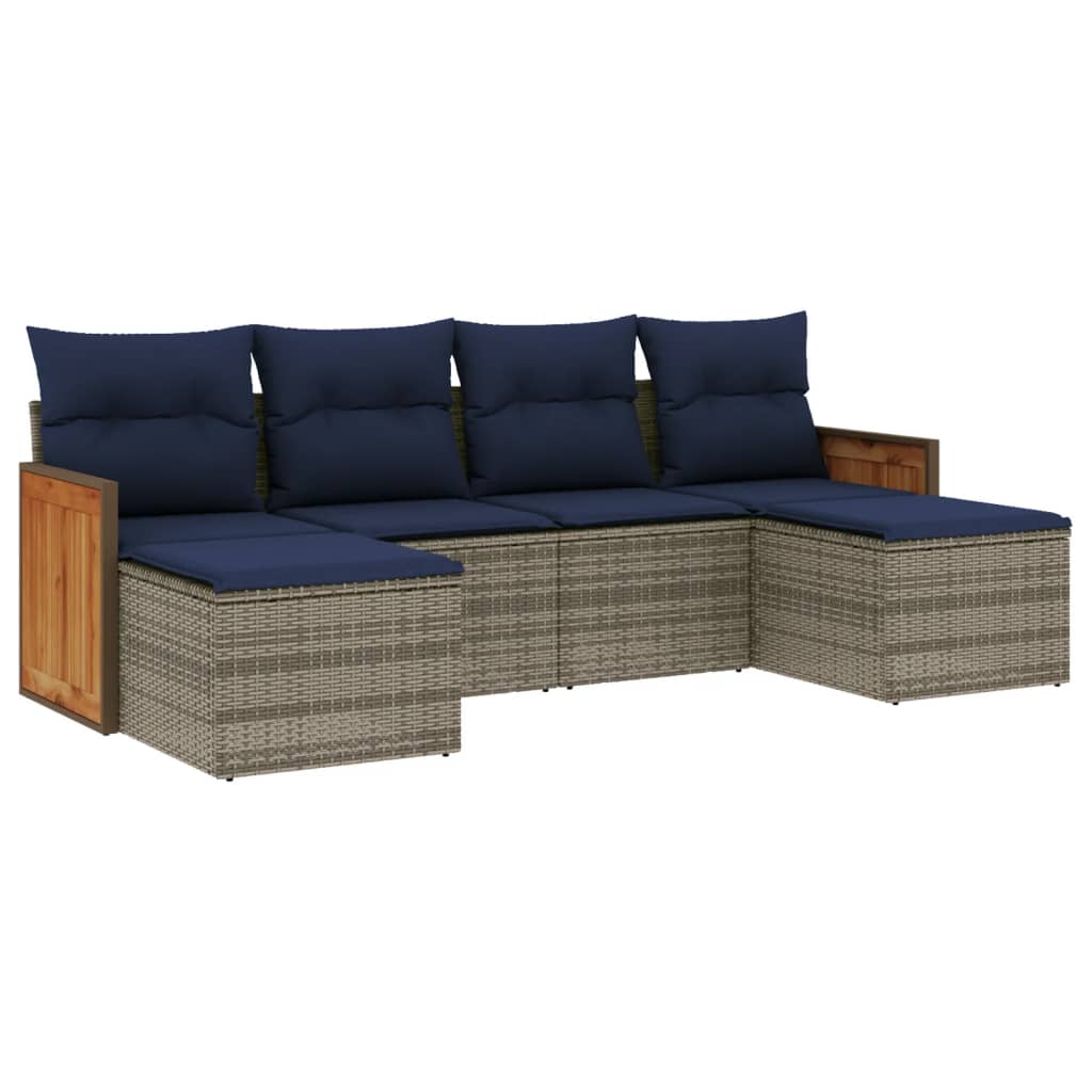 vidaXL 6-teiliges Gartensofa-Set mit Kissen, grau, Polyrattan – Bild 2