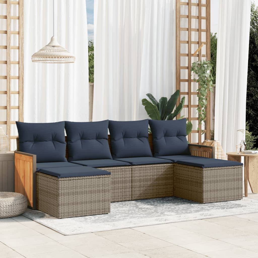 vidaXL 6-teiliges Gartensofa-Set mit Kissen, grau, Polyrattan