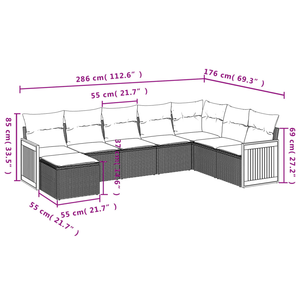 vidaXL 8-delige Loungeset met kussens poly rattan beige afbeelding