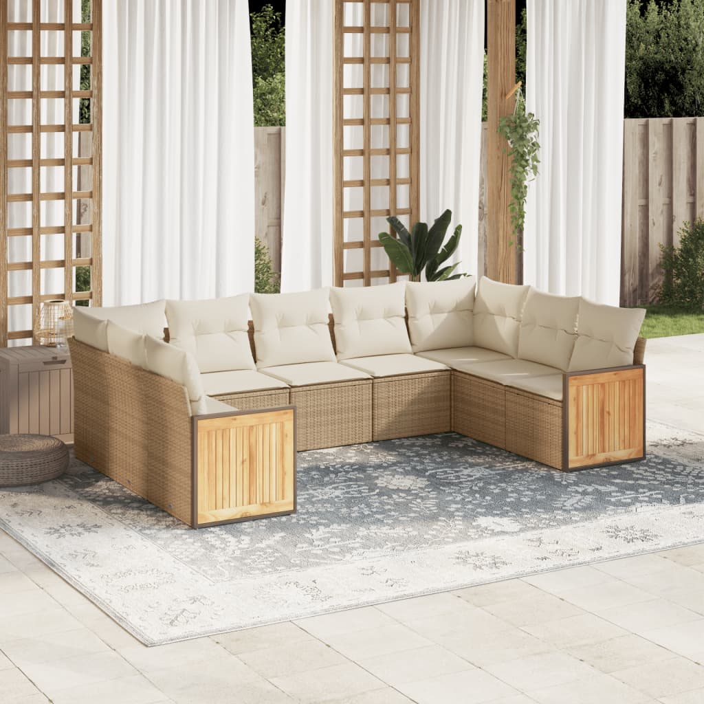 vidaXL 8-tlg. Garten-Sofagarnitur mit Kissen Beige Poly Rattan