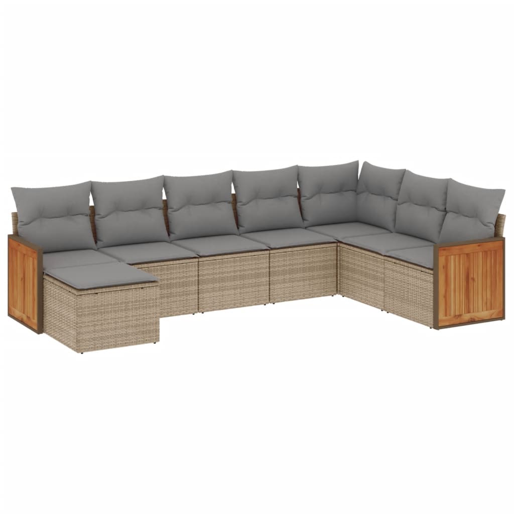 Thumbnail - vidaXL 8-tlg. Garten-Sofagarnitur mit Kissen Beige Poly Rattan
