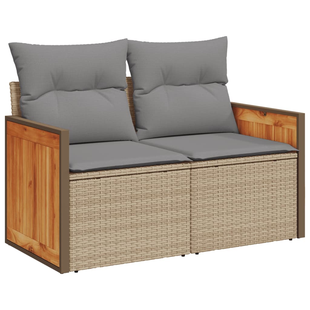vidaXL 9-delige Loungeset met kussens poly rattan beige afbeelding