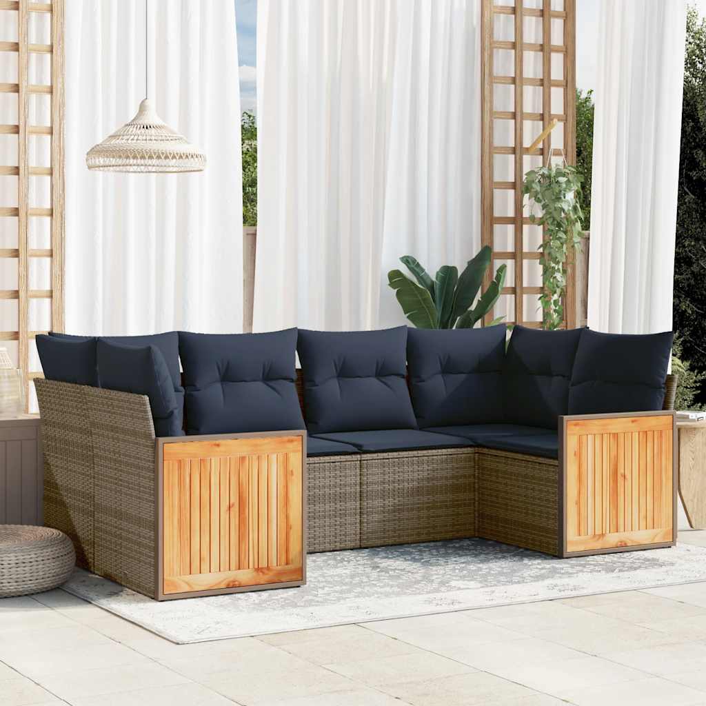 vidaXL 6-teiliges Gartensofa-Set mit Kissen, grau, Polyrattan