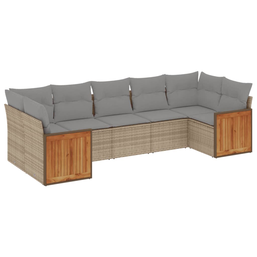 Thumbnail - vidaXL 7-tlg. Garten-Sofagarnitur mit Kissen Beige Poly Rattan