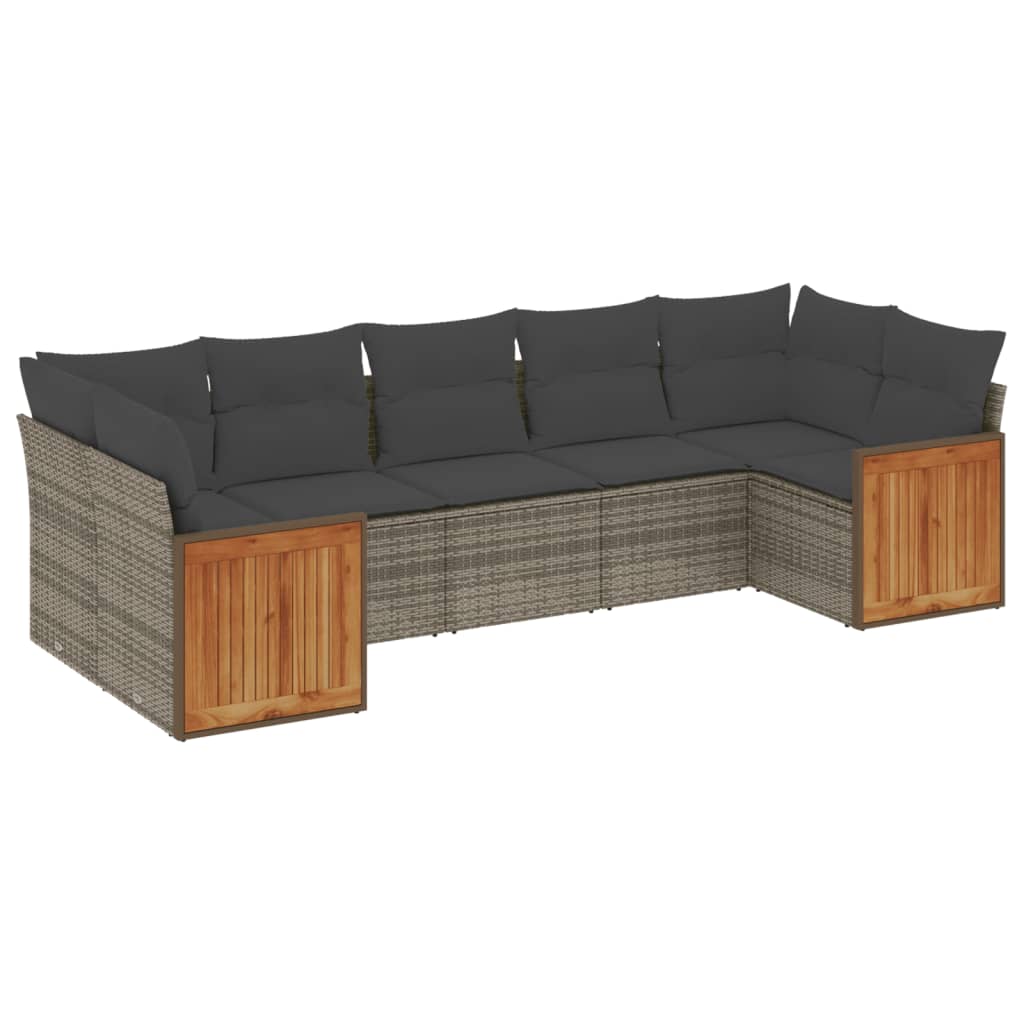 Thumbnail - vidaXL 7-tlg. Garten-Sofagarnitur mit Kissen Grau Poly Rattan