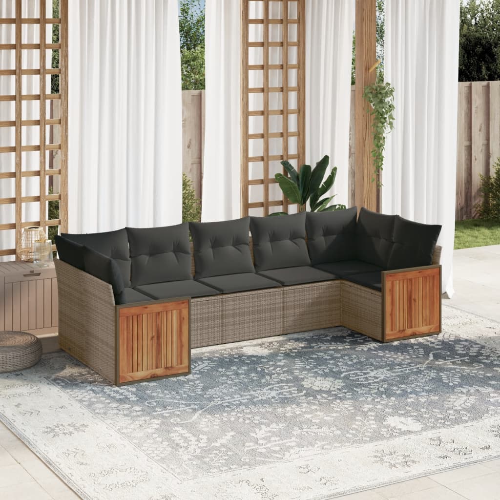 vidaXL 7-tlg. Garten-Sofagarnitur mit Kissen Grau Poly Rattan