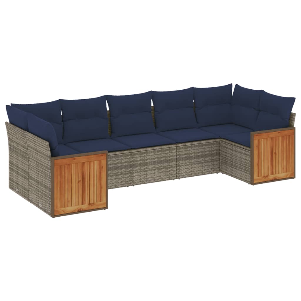Thumbnail - vidaXL 7-teiliges Gartensofa-Set mit Kissen, grau, Polyrattan