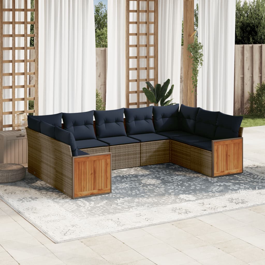 vidaXL 9-teiliges Gartensofa-Set mit Kissen, grau, Polyrattan