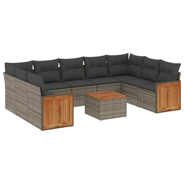 vidaXL 10-osaline aiadiivani komplekt patjadega, hall, pol&uuml;rotang