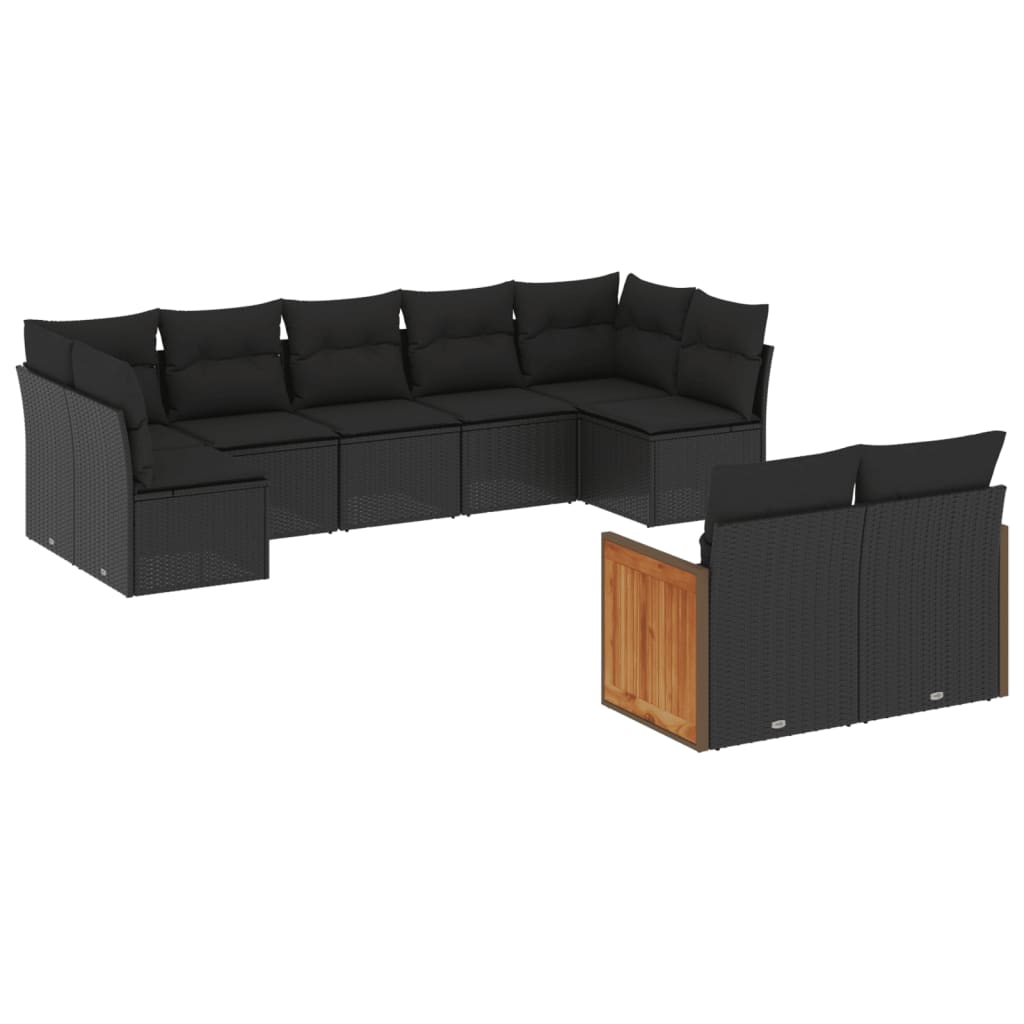 Thumbnail - vidaXL 9-tlg. Garten-Sofagarnitur mit Kissen Schwarz Poly Rattan