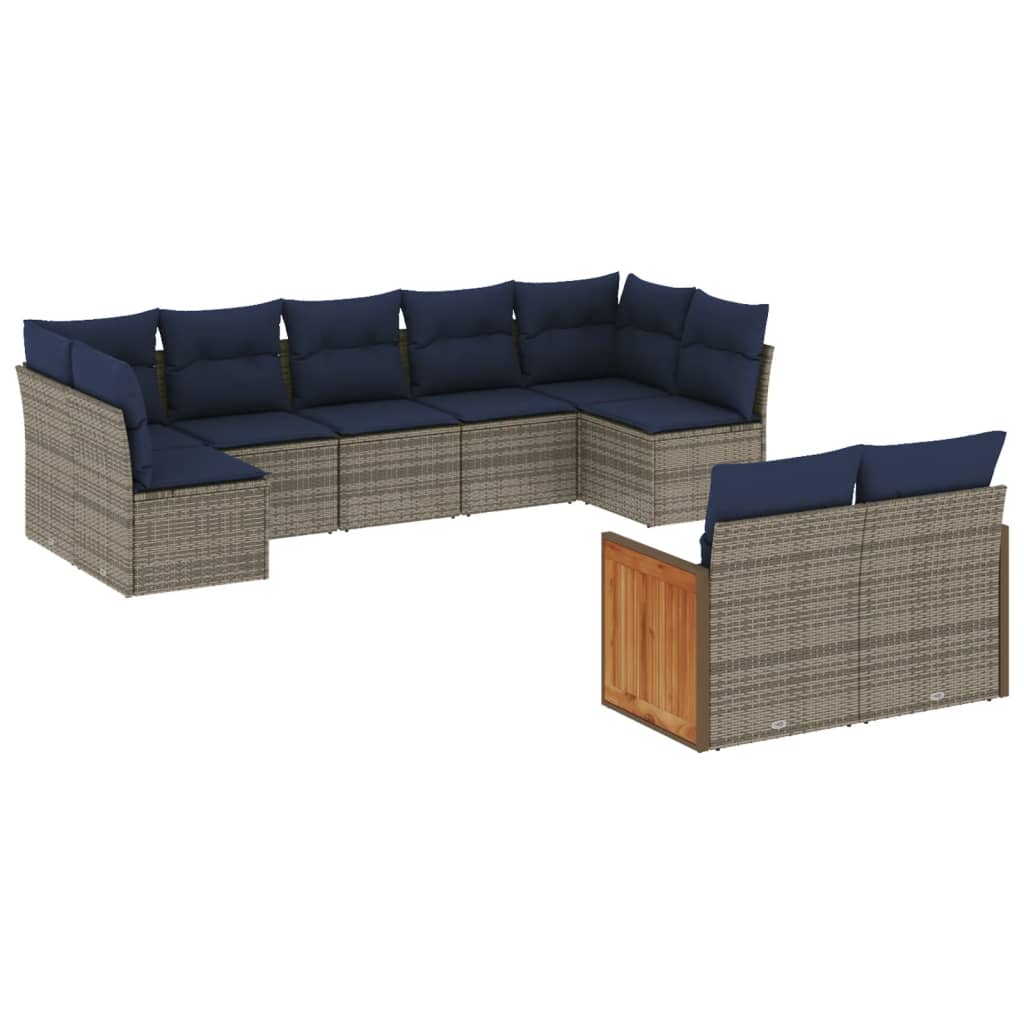 Thumbnail - vidaXL 9-teiliges Gartensofa-Set mit Kissen, grau, Polyrattan