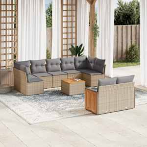 Vrtna sedežna garnitura 10-delna z blazinami bež poli ratan