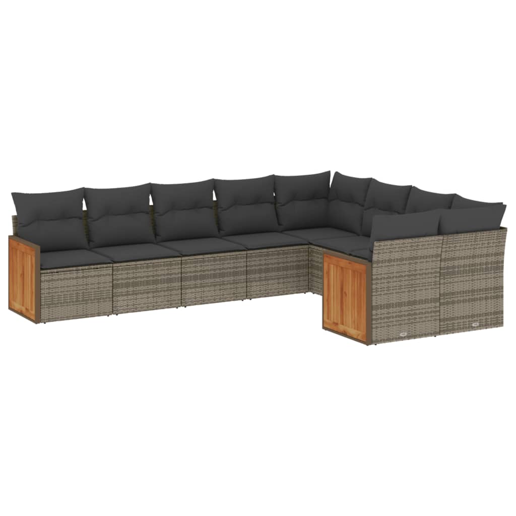 Thumbnail - vidaXL 9-tlg. Garten-Sofagarnitur mit Kissen Grau Poly Rattan