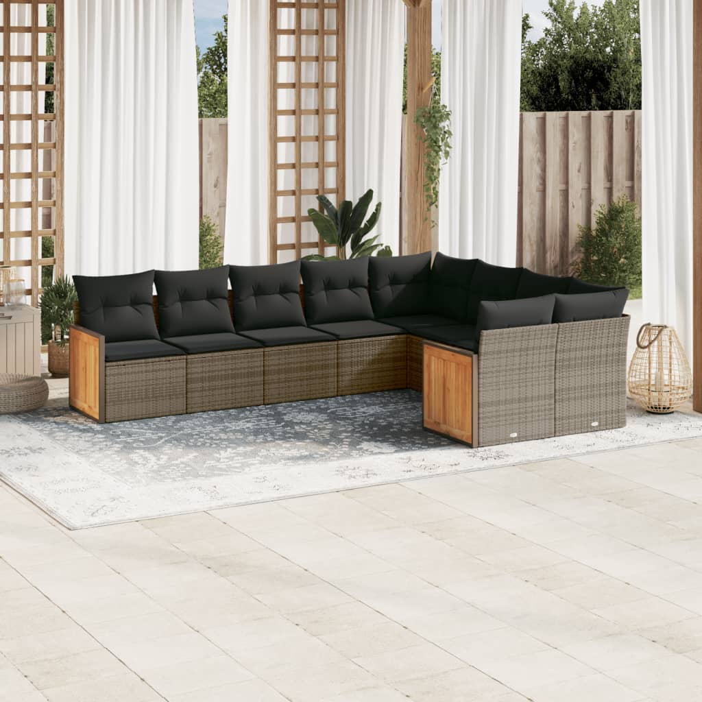 Sofasæt Til Haven 9 Dele Med Hynder Polyrattan - Grå / Uden bord