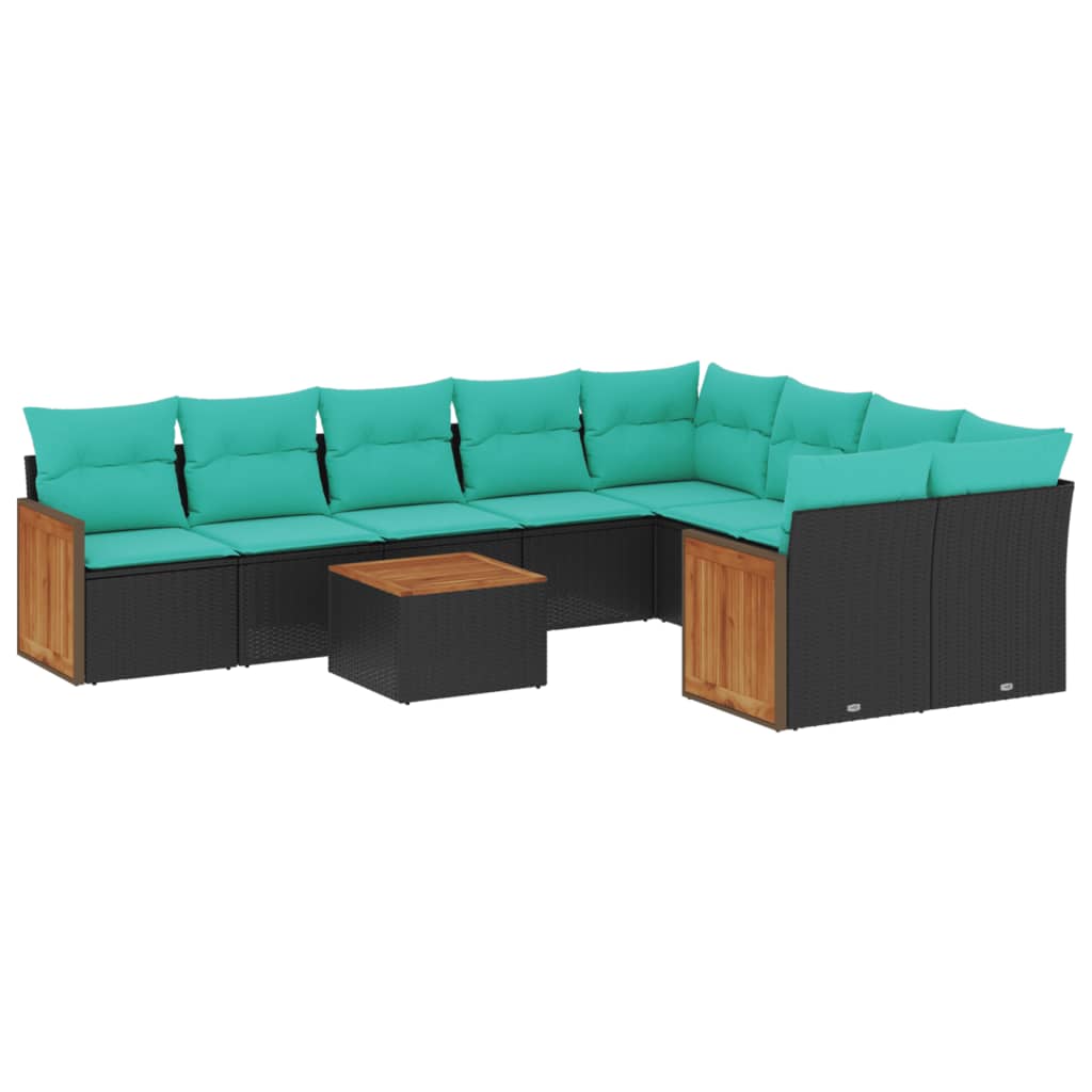 Thumbnail - vidaXL 10-teiliges Gartensofa-Set mit Kissen, schwarzes Polyrattan