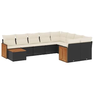 vidaXL 10-osaline aiadiivani komplekt patjadega, must, pol&uuml;rotang