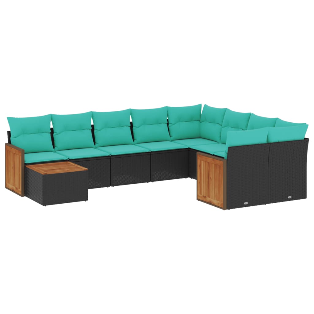 Thumbnail - vidaXL 10-teiliges Gartensofa-Set mit Kissen, schwarzes Polyrattan