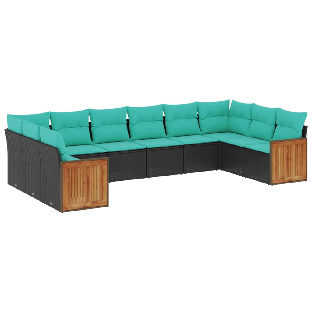 Thumbnail - vidaXL 10-teiliges Gartensofa-Set mit Kissen, schwarzes Polyrattan