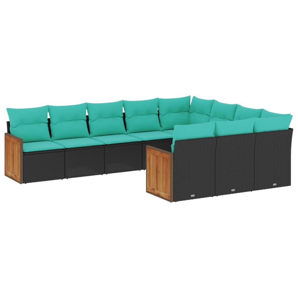 Thumbnail - vidaXL 10-teiliges Gartensofa-Set mit Kissen, schwarzes Polyrattan