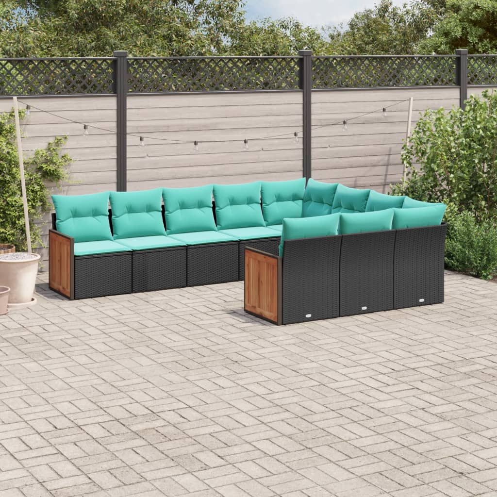 Thumbnail - vidaXL 10-teiliges Gartensofa-Set mit Kissen, schwarzes Polyrattan