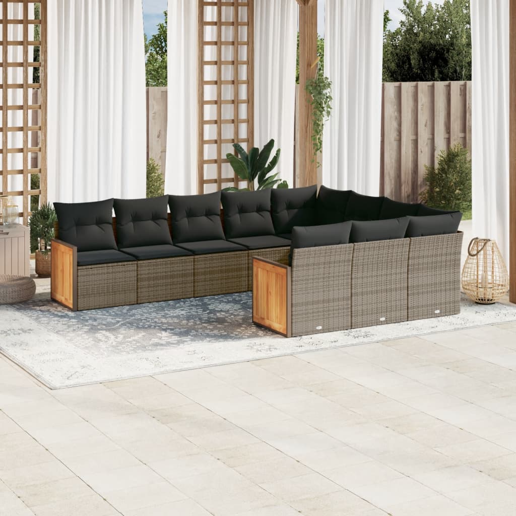 vidaXL 10-tlg. Garten-Sofagarnitur mit Kissen Grau Poly Rattan