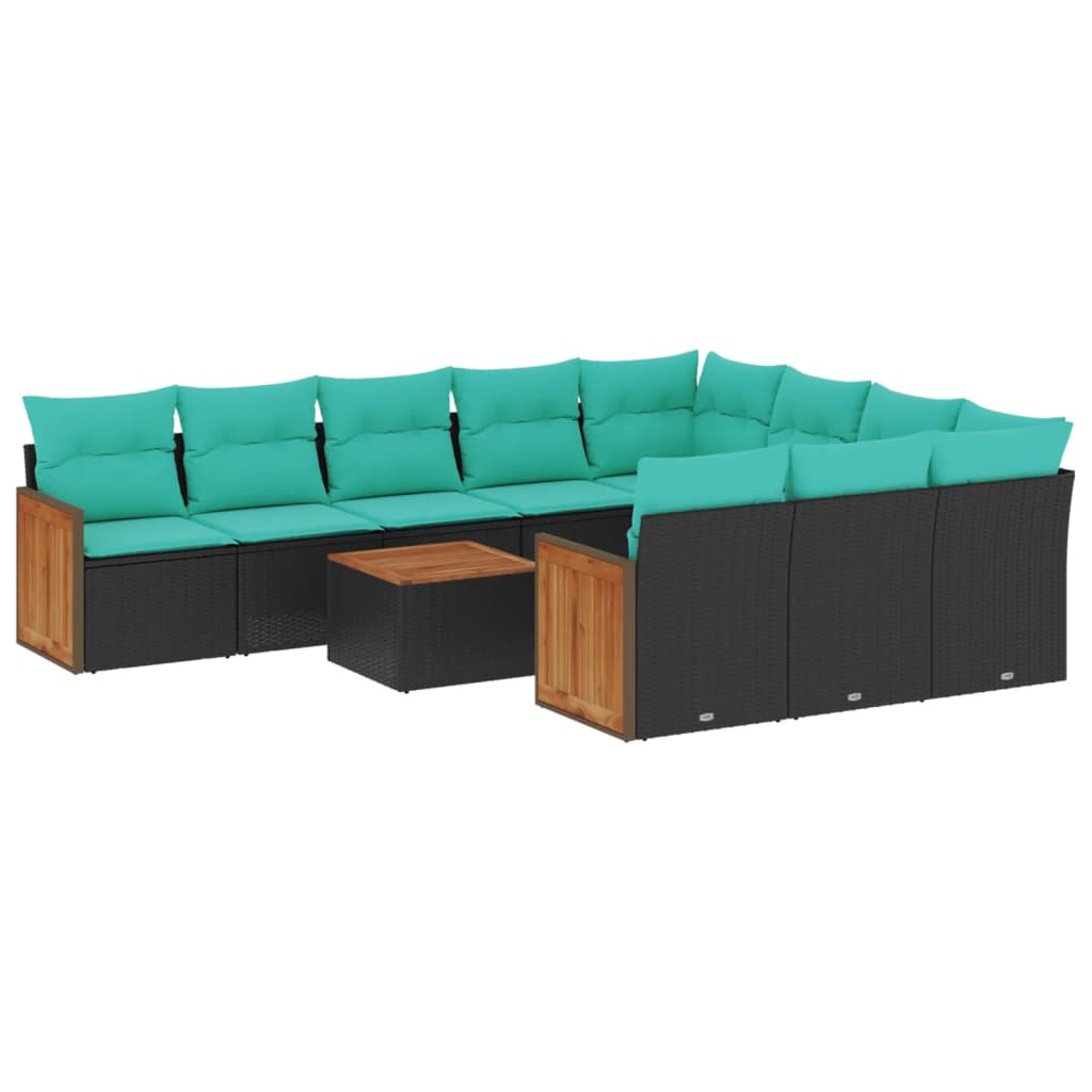 Thumbnail - vidaXL 11-teiliges Gartensofa-Set mit Kissen, schwarzes Polyrattan
