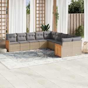 Vrtna sedežna garnitura 10-delna z blazinami bež poli ratan