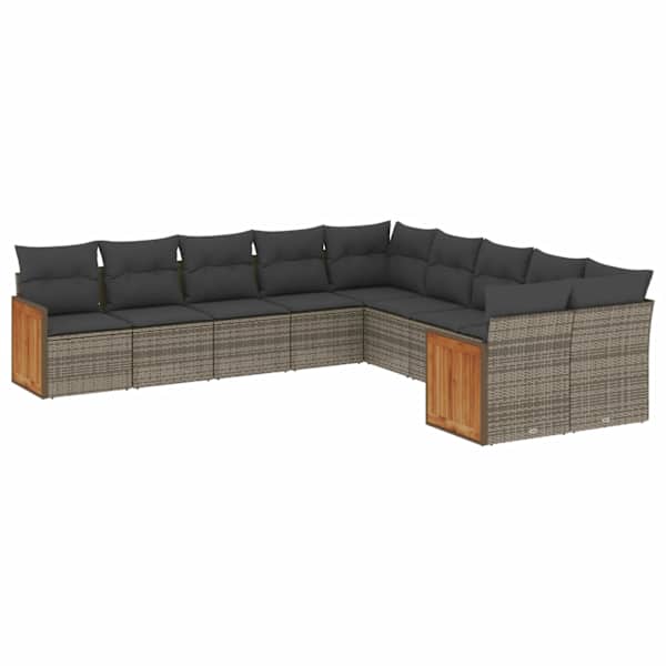 vidaXL 10-osaline aiadiivani komplekt patjadega, hall, pol&uuml;rotang