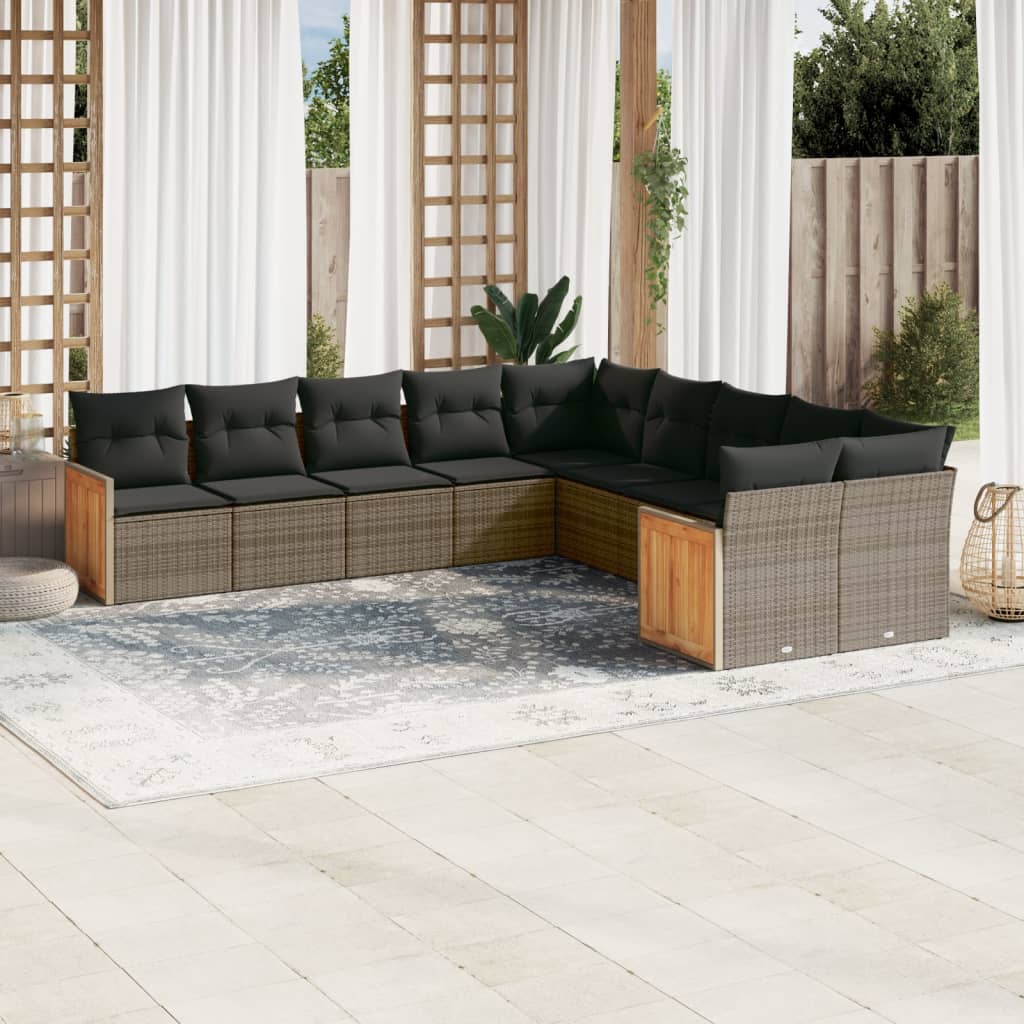 vidaXL 10-tlg. Garten-Sofagarnitur mit Kissen Grau Poly Rattan