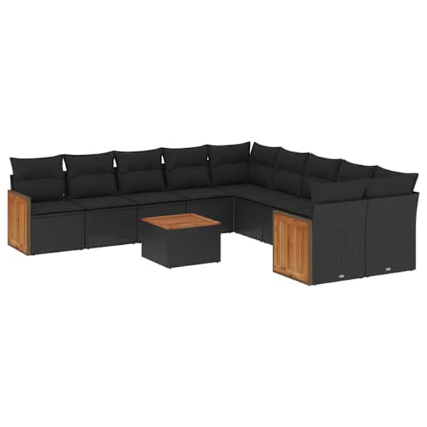 vidaXL 11-osaline aiadiivani komplekt patjadega, must, pol&uuml;rotang