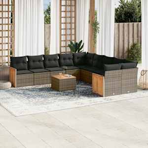 Vrtna sedežna garnitura 11-delna z blazinami siv poli ratan