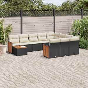 Vrtna sedežna garnitura 11-delna z blazinami črn poli ratan