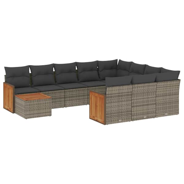vidaXL 11-osaline aiadiivani komplekt patjadega, hall, pol&uuml;rotang