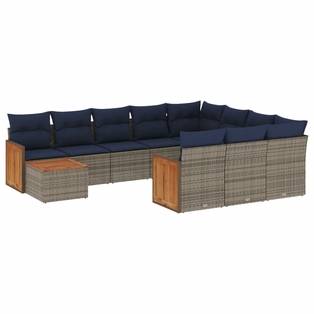 Thumbnail - vidaXL 11-teiliges Gartensofa-Set mit Kissen, grau, Polyrattan