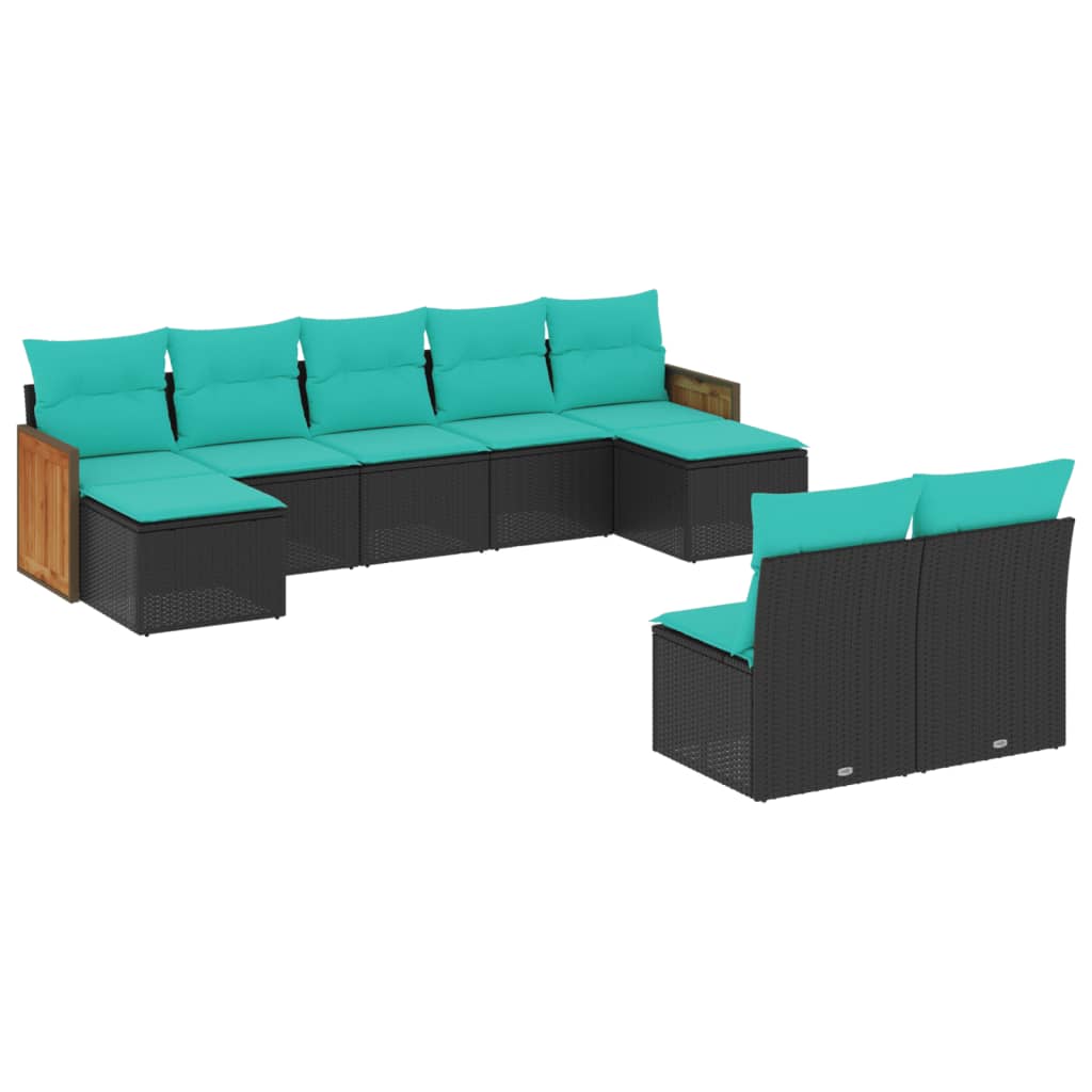 Thumbnail - vidaXL 9-teiliges Gartensofa-Set mit Kissen, schwarzes Polyrattan