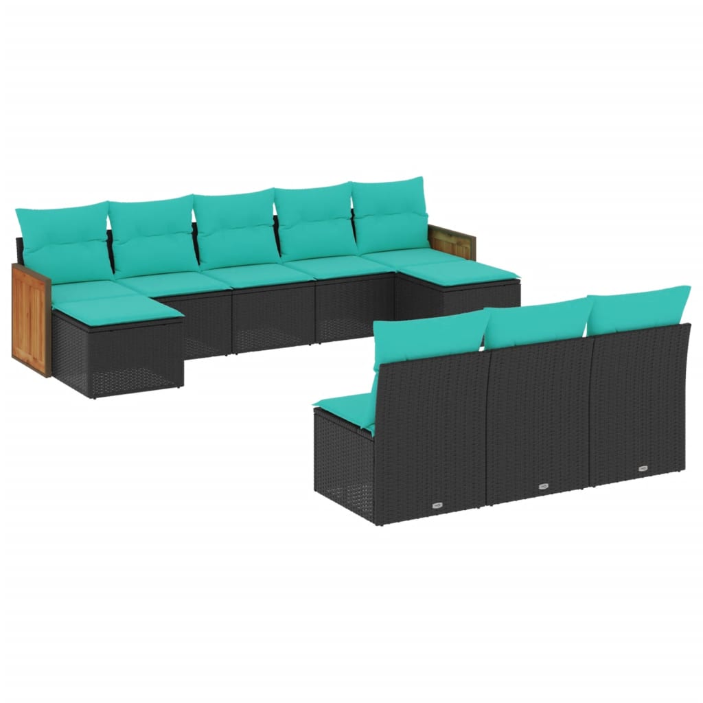 Thumbnail - vidaXL 10-teiliges Gartensofa-Set mit Kissen, schwarzes Polyrattan
