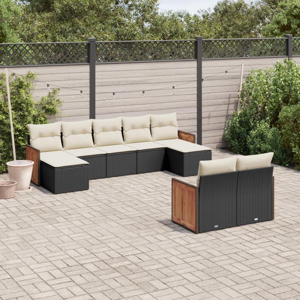 vidaXL 9-tlg. Garten-Sofagarnitur mit Kissen Schwarz Poly Rattan