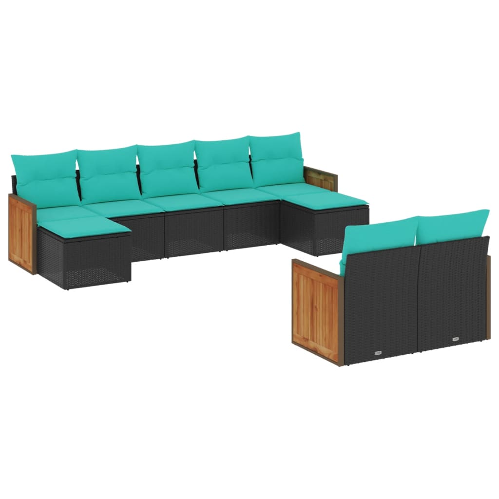 Thumbnail - vidaXL 9-teiliges Gartensofa-Set mit Kissen, schwarzes Polyrattan
