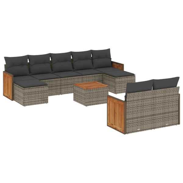 vidaXL 10-osaline aiadiivani komplekt patjadega, hall, pol&uuml;rotang
