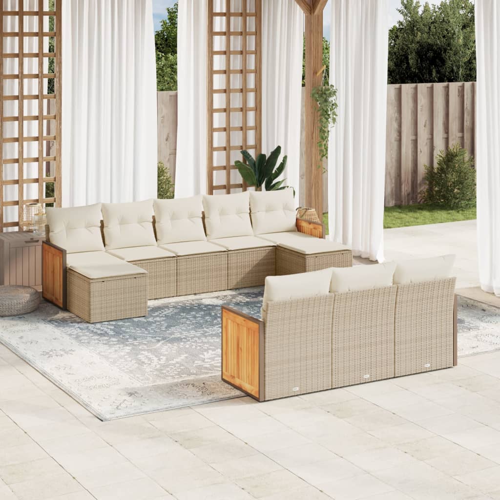 vidaXL 10-tlg. Garten-Sofagarnitur mit Kissen Beige Poly Rattan