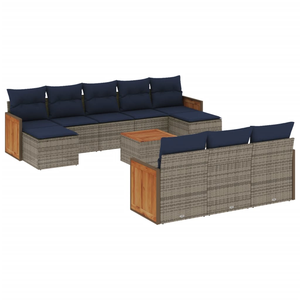 vidaXL 11-delige tuinbankset met kussens, grijs polyrotan, foto 3