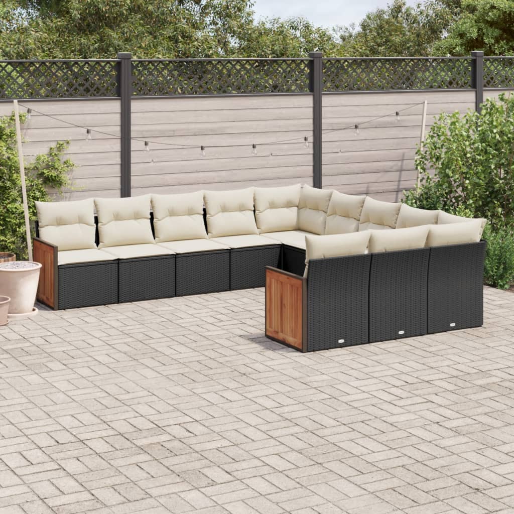 vidaXL 11-tlg. Garten-Sofagarnitur mit Kissen Schwarz Poly Rattan