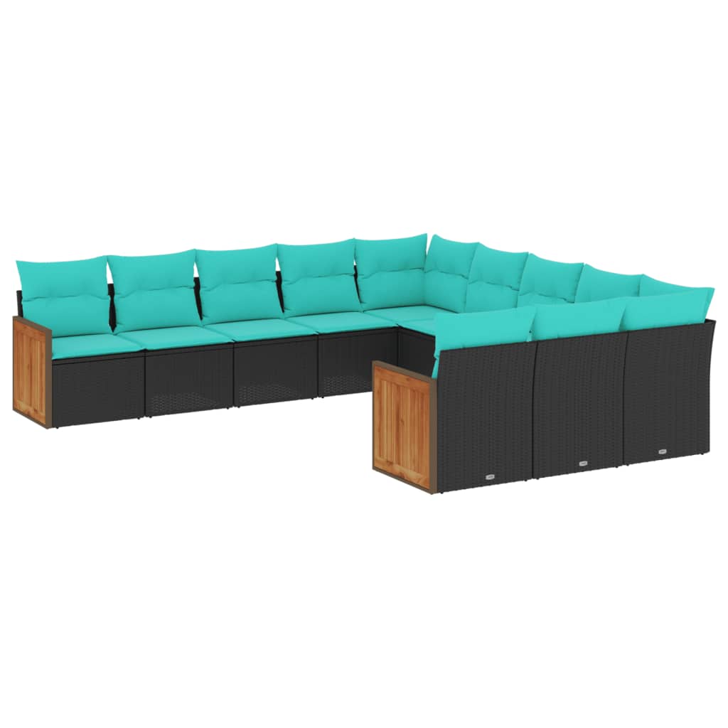 Thumbnail - vidaXL 11-teiliges Gartensofa-Set mit Kissen, schwarzes Polyrattan