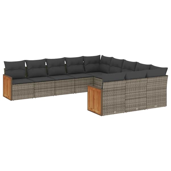 vidaXL 11-osaline aiadiivani komplekt patjadega, hall, pol&uuml;rotang