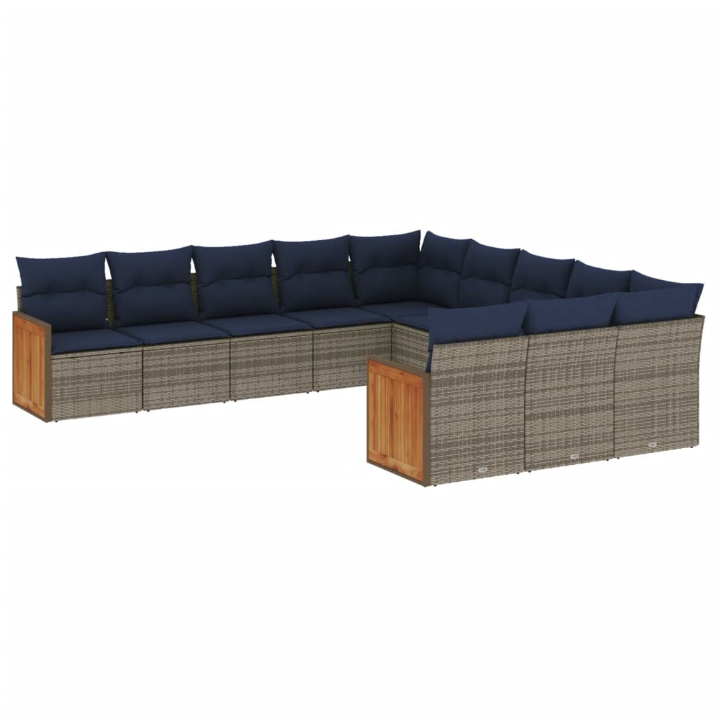 Thumbnail - vidaXL 11-teiliges Gartensofa-Set mit Kissen, grau, Polyrattan