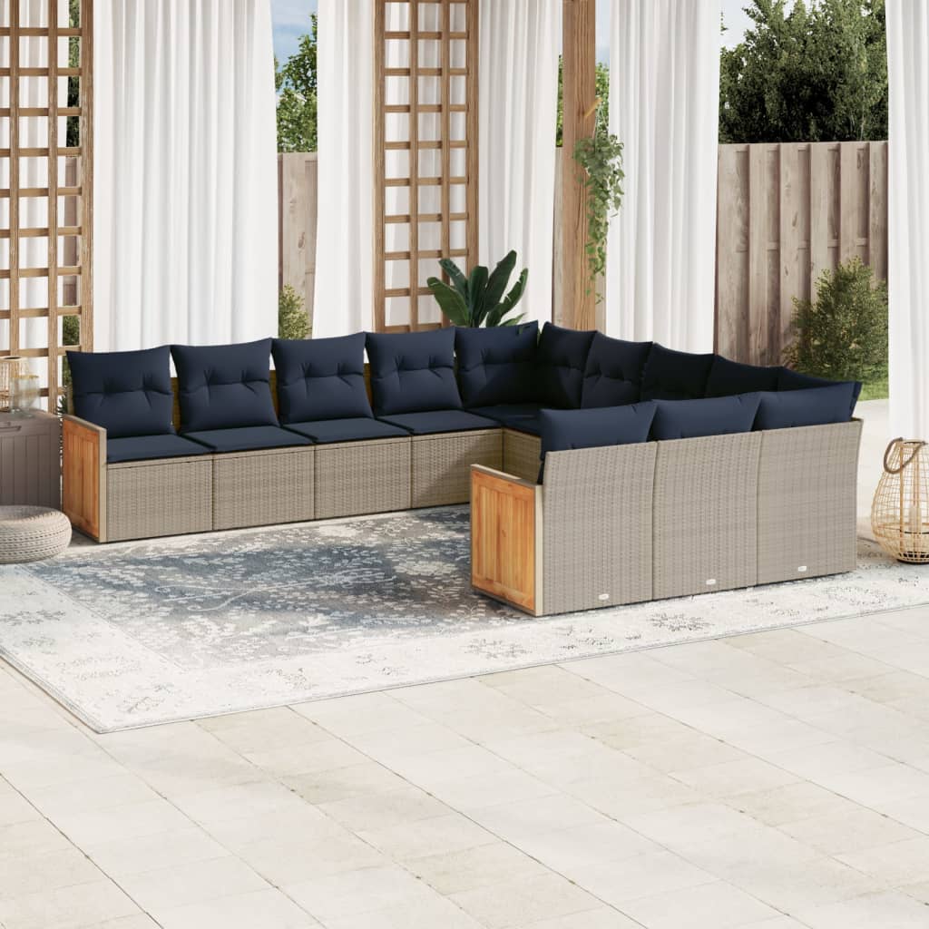 Thumbnail - vidaXL 11-teiliges Gartensofa-Set mit Kissen, grau, Polyrattan