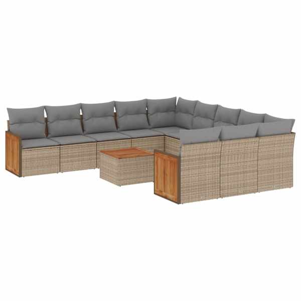 vidaXL 12-osaline aiadiivani komplekt patjadega, beež, pol&uuml;rotang